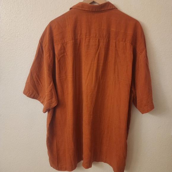 Tommy Bahama 100% Silk Orange Crosshatch Button Down Shirt Mens XXL - Picture 9 of 9